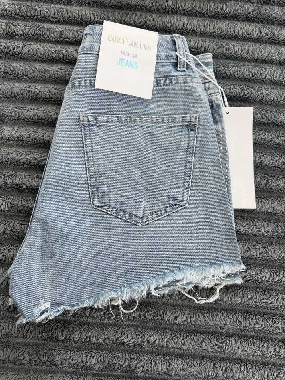 Studded Light Blue Denim Shorts